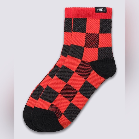 VANS Women’s Casual Checkered Plaid Crew Socks Red Black W6.5-10 Mens 5-8.5 - Picture 1 of 3
